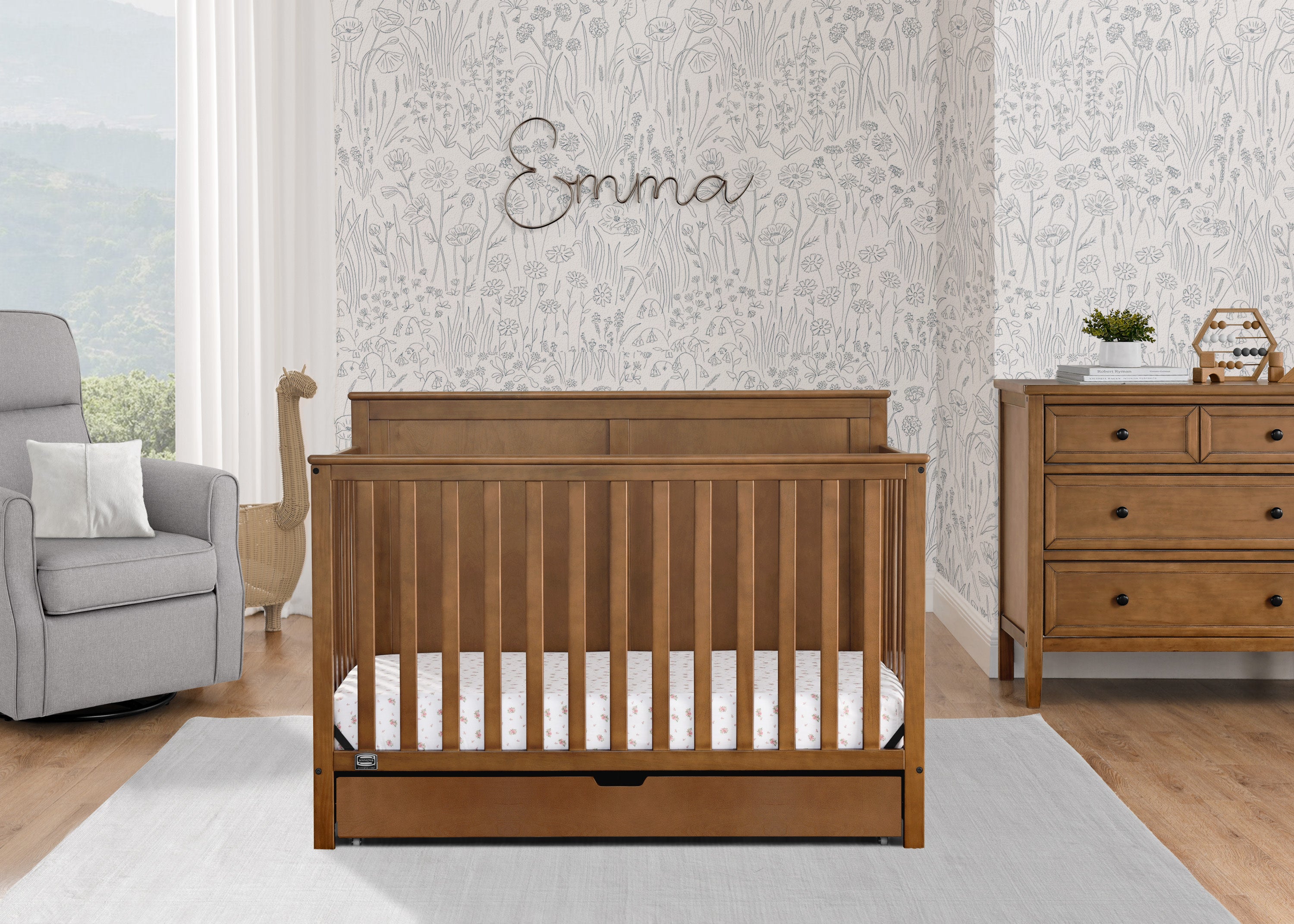 Logan 6-in-1 Convertible Baby Crib with Underdrawer Storage - White Nursery Furniture for Newborn to Toddler Bed | Perfect for Small Spaces & Modern Nurseries