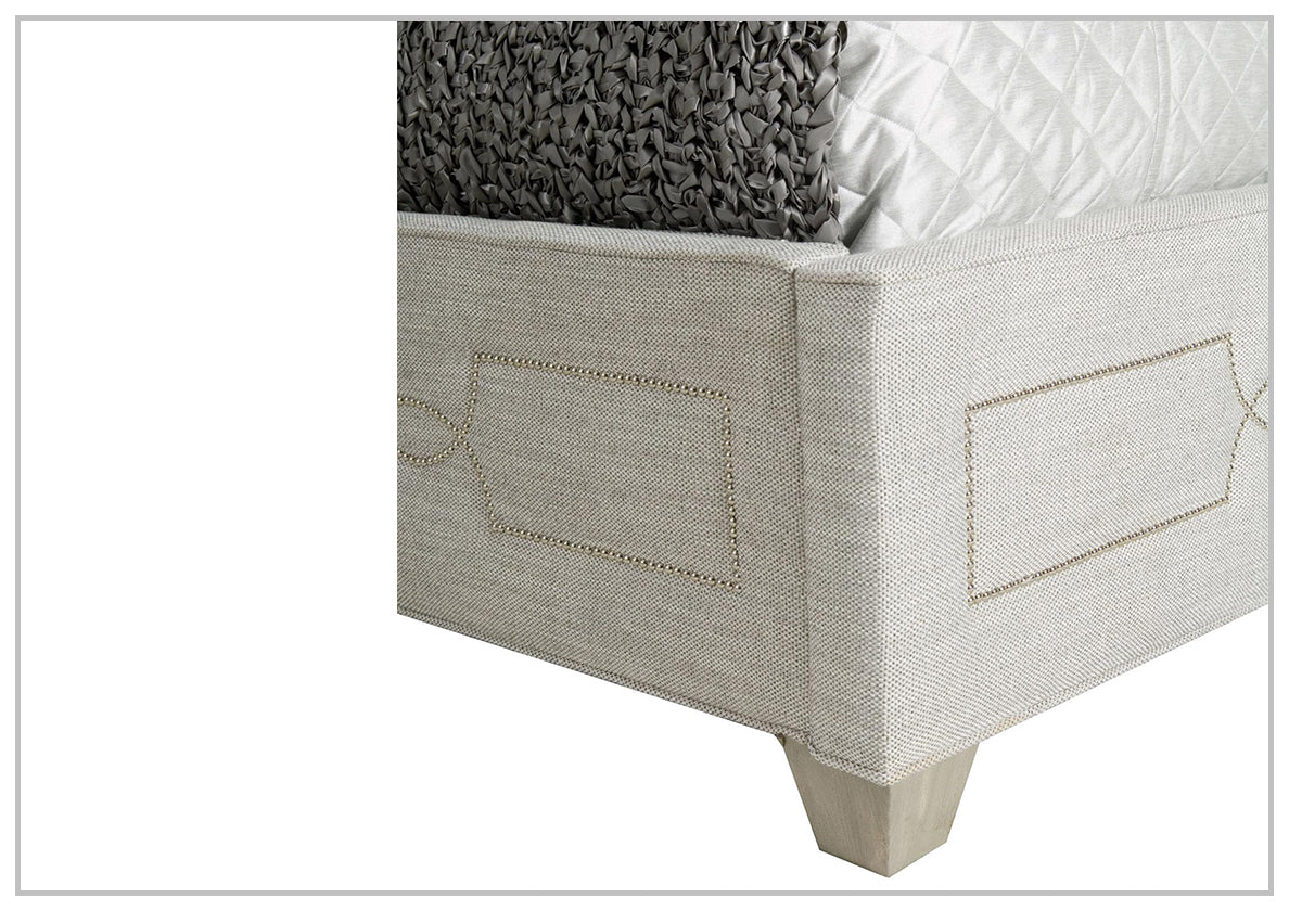 Bernhardt Criteria Shelter Olive Grey Upholstered King Size Bed Frame - Luxurious Modern Bedroom Furniture for Master Suite & Guest Room Decor