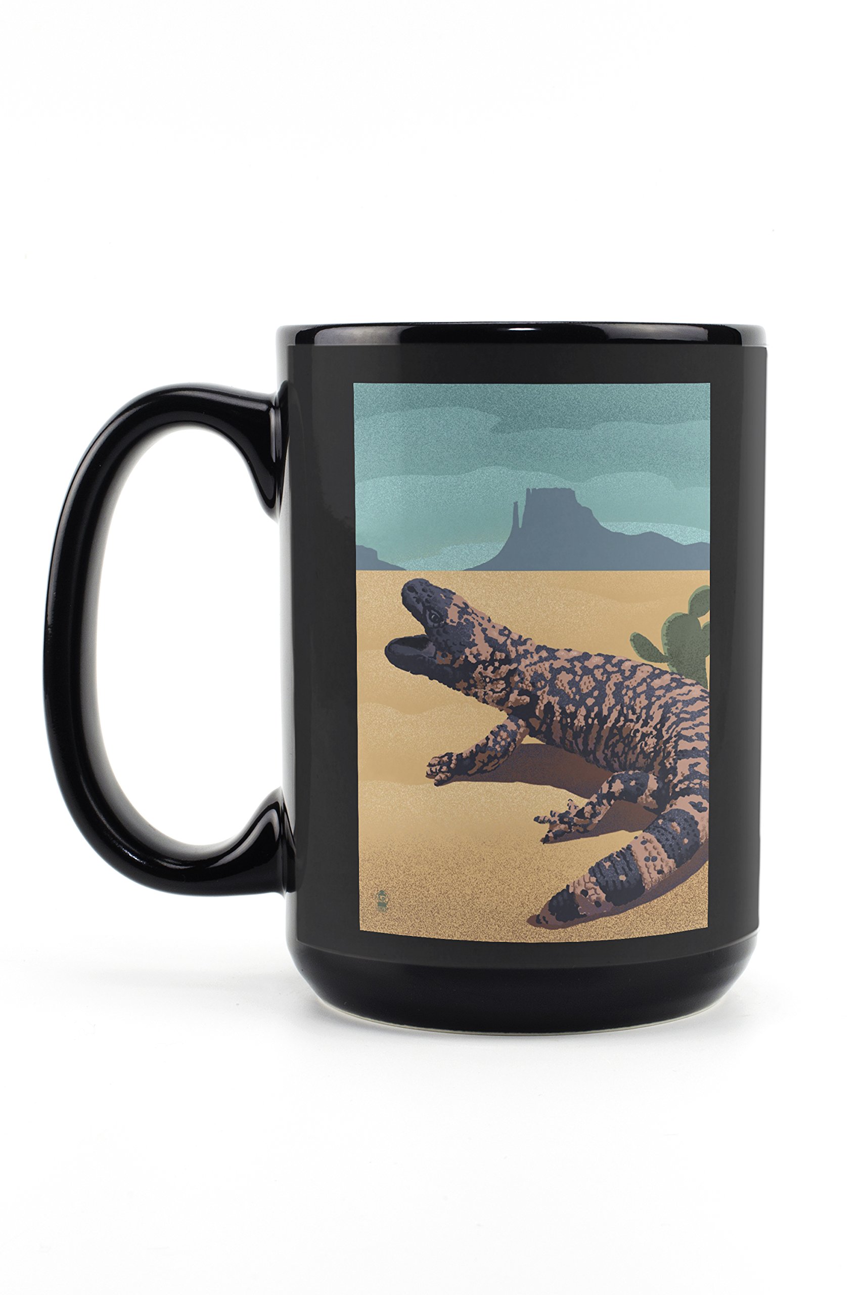 Lantern Press Gila Monster Lithograph 15oz Black Ceramic Coffee Mug - Microwave & Dishwasher Safe - Perfect for Home, Office & Outdoor Use