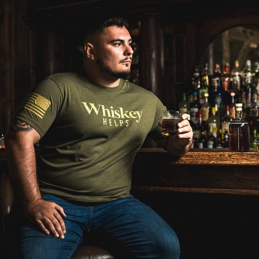 Whiskey Helps? Funny Military Green T-Shirt - Perfect for Casual Wear, Parties & Gifts