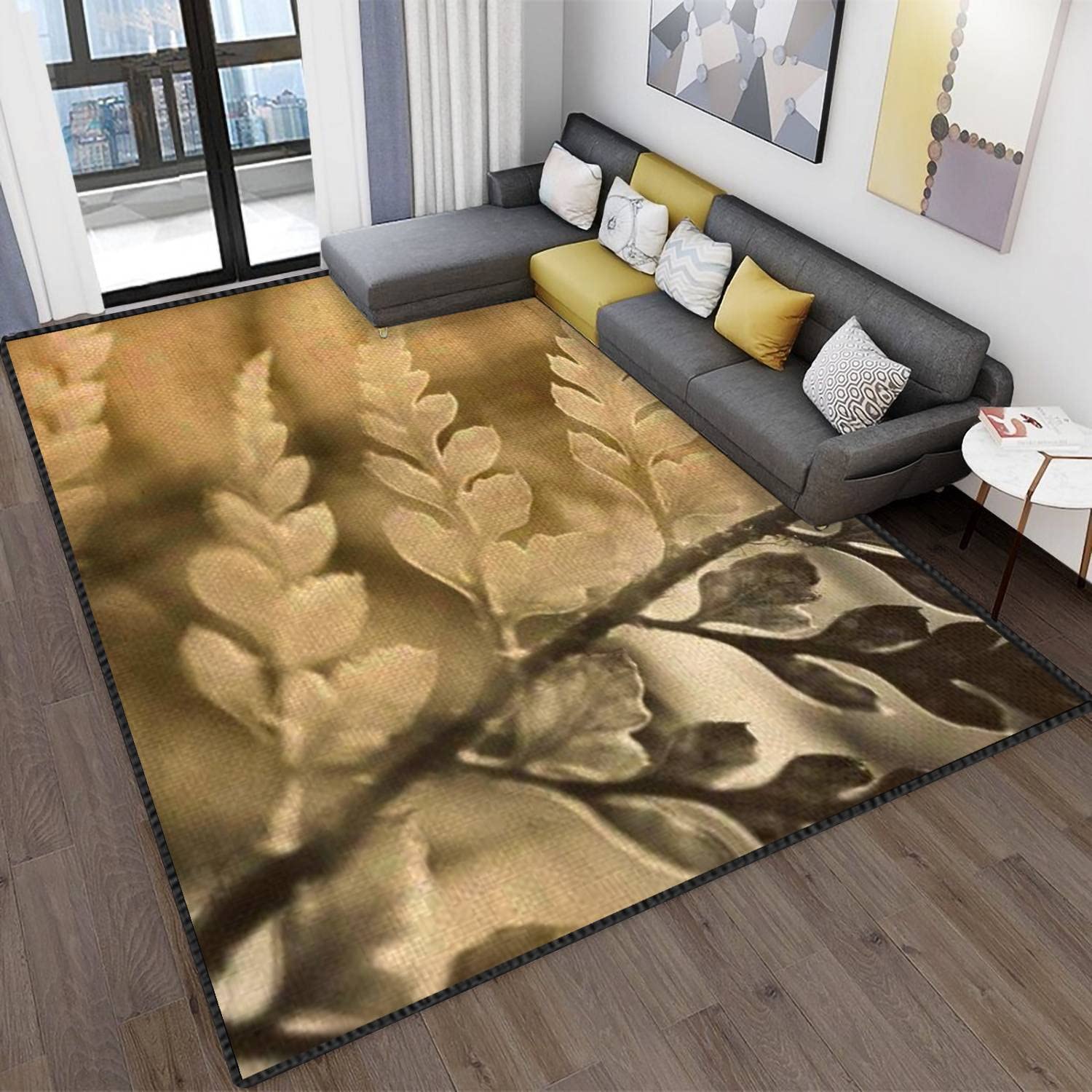 Modern Abstract Fern Area Rug - Non-Slip Soft Indoor/Outdoor Carpet for Living Room, Bedroom & Kids Room - Perfect for Home Decor, Yoga Space and Cozy Reading Nook