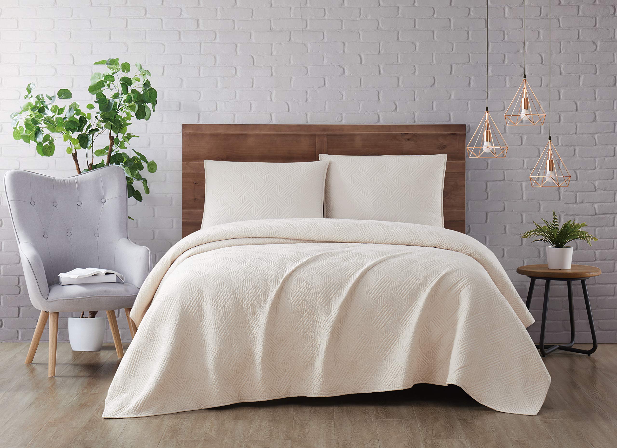 Brooklyn Loom Washed Rayon Basketweave Quilt Set - Full/Queen Size, Natural Color - Soft & Breathable Bedding for Cozy Home Decor