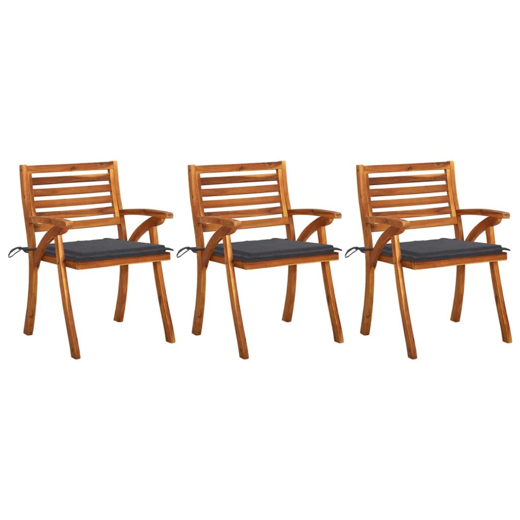 Stylish Acacia Wood Dining Chairs Set of 3 with Cushions - Perfect for Bistro, Cafe, Patio, Kitchen & Indoor Dining - Durable Outdoor/Indoor Furniture for Restaurants, Homes & Gardens