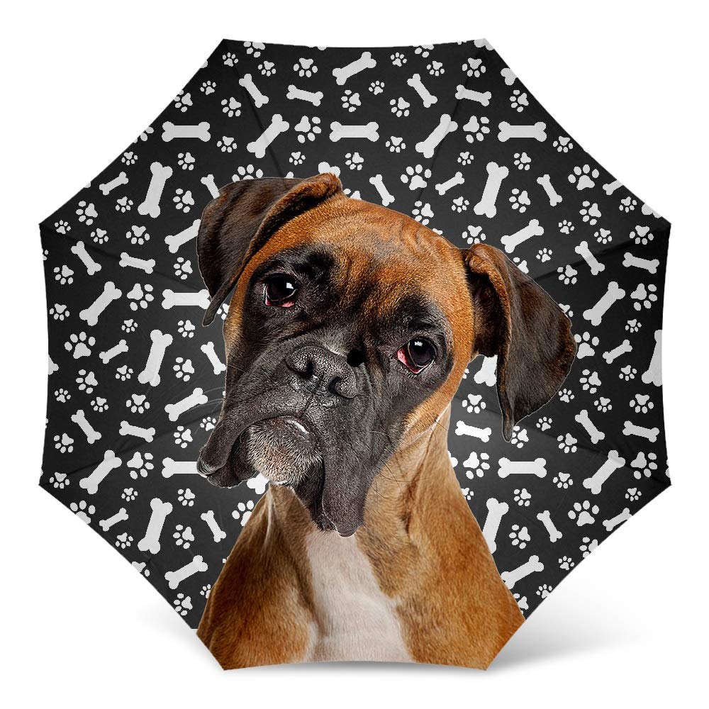 NIWAHO Windproof Folding Umbrella with Boxer Dog Paw Print - Compact Travel & Golf Umbrella for Women & Men - Perfect Dog Lover Gift for Rainy Days, Outdoor Activities & Pet Owners