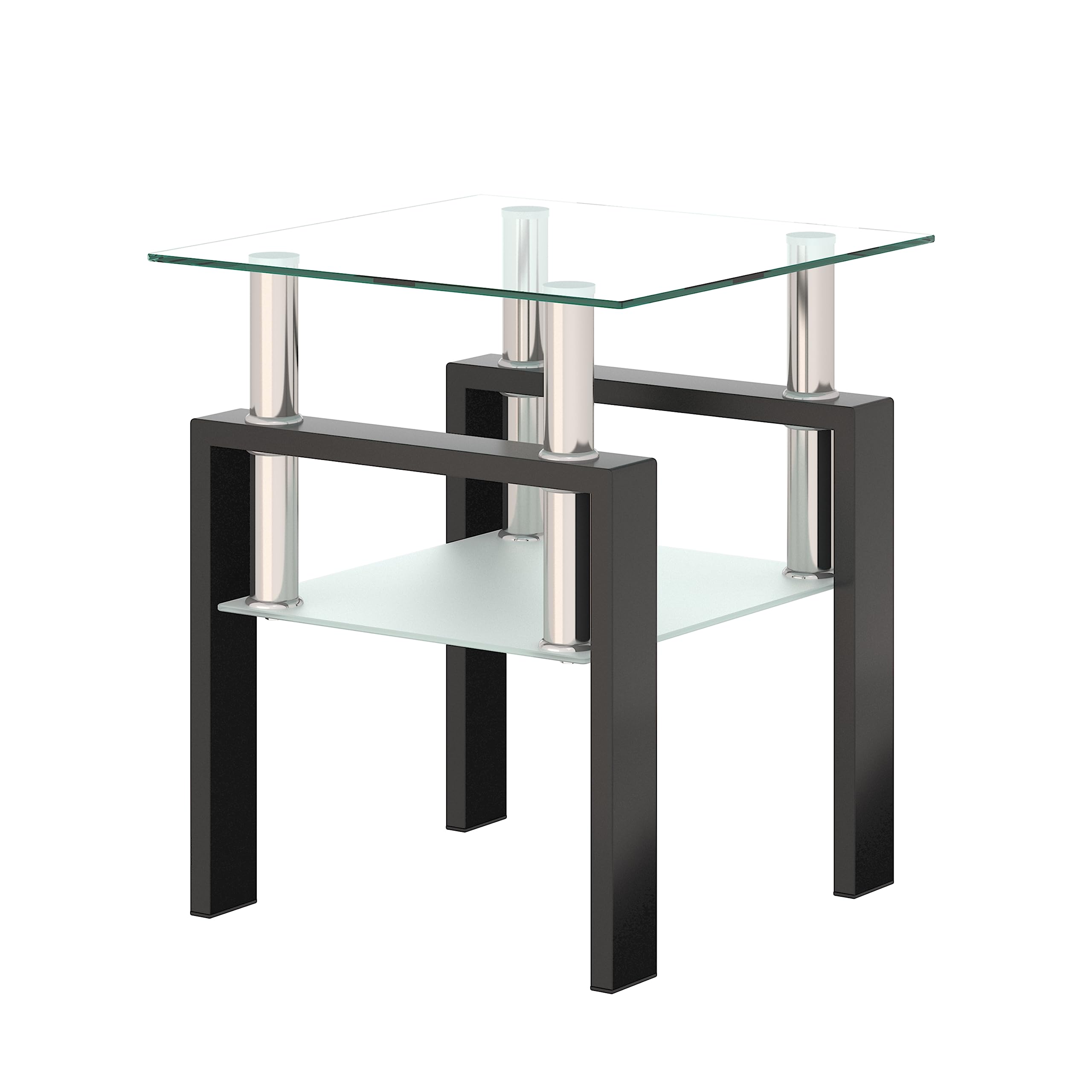 Modern Square Glass End Table with Sturdy Metal Legs - Small Coffee Table, Nightstand, or Bedside Table for Living Room & Bedroom - Perfect for Tea Time, Reading Nook, or Bedside Storage