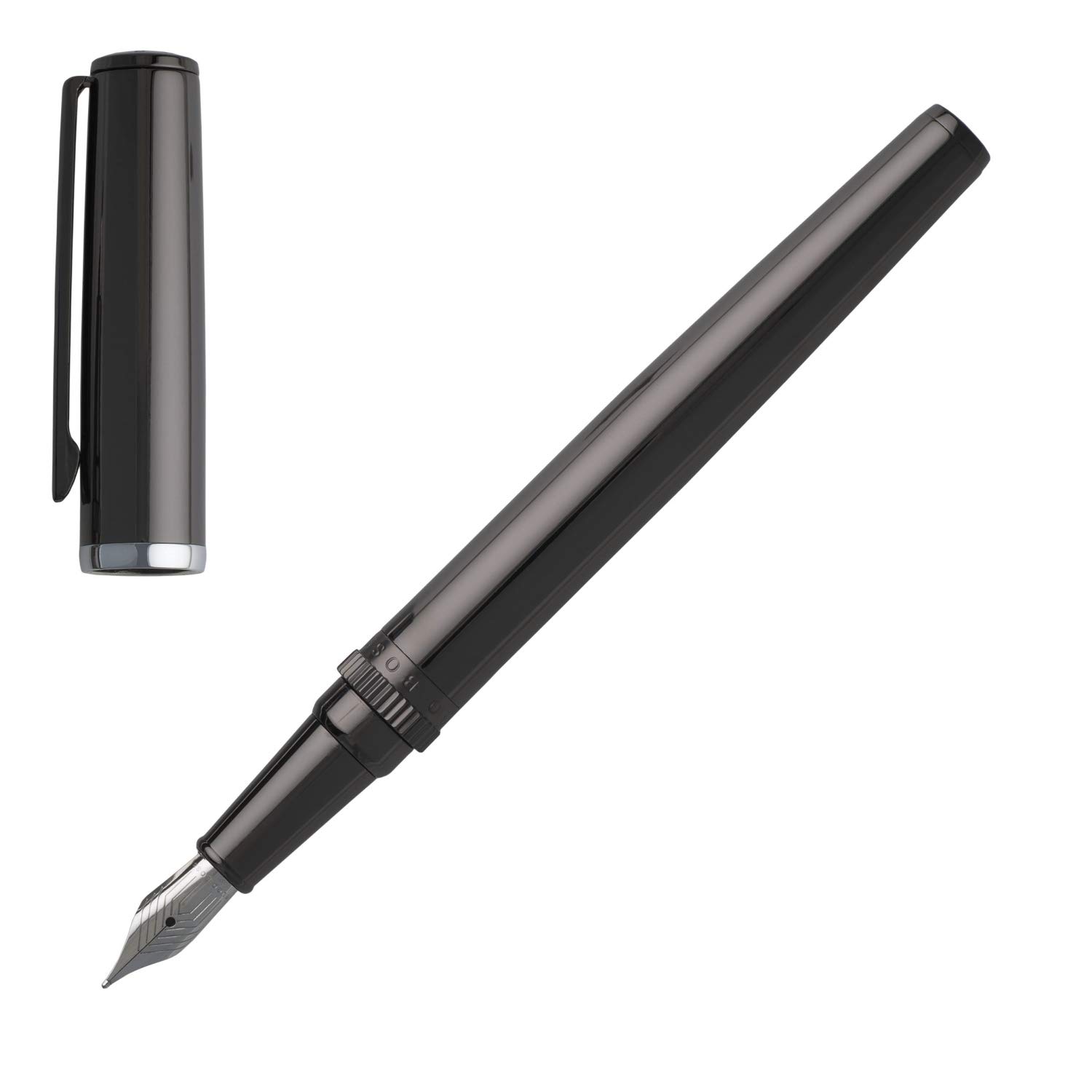 HUGO BOSS Set Gear Dark Chrome Ballpoint Pen & Fountain Pen Gift Set - Premium Writing Instruments for Business Professionals & Luxury Gifts