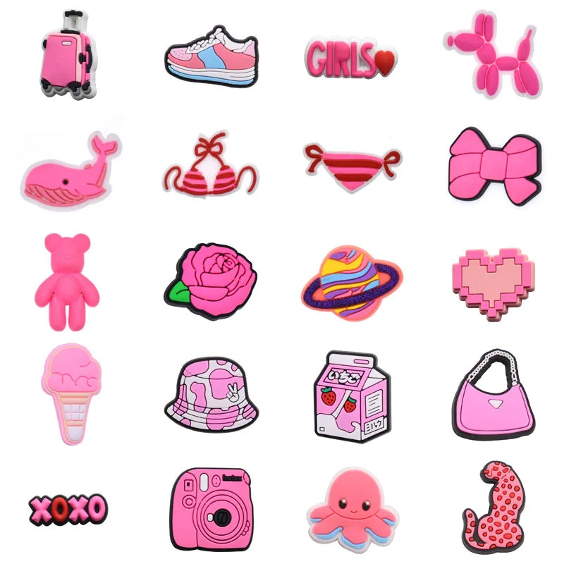 Pink Shoe Charms for Crocs - 1pc Hat, Bag, Camera & Notebook Decorative Pins - DIY Clogs Accessories for Women & Kids - Perfect for Christmas Gifts & Customizing Shoes
