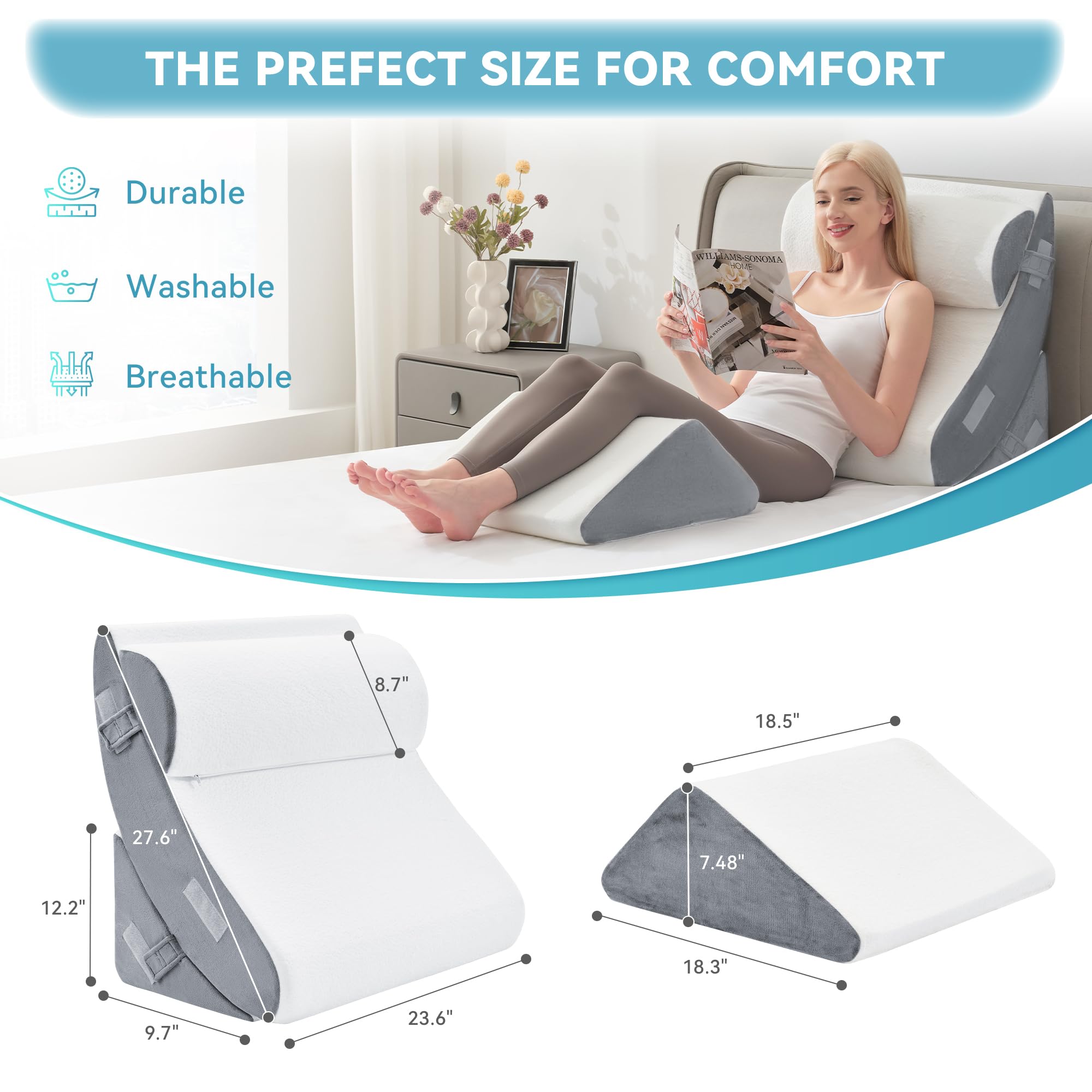 Kingfun 4-Piece Orthopedic Bed Wedge Pillow Set - Post Surgery Memory Foam Support for Sleeping, Adjustable Leg, Back & Arm Rest - Ideal for Sitting Up, Recovery & Travel with Included Carry Bag - Perfect for Home, Hospital & Post-Op Comfort