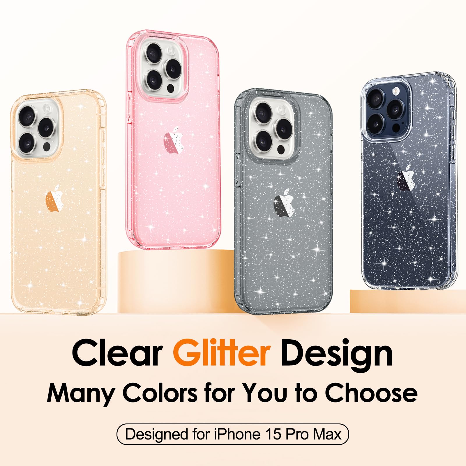 Hython iPhone 15 Pro Max Case - Glitter Clear Sparkly Protective Cover | Shockproof Slim Fit TPU Phone Case for Women & Girls (Gold Glitter) - Perfect for Everyday Use, Parties & Gift Giving