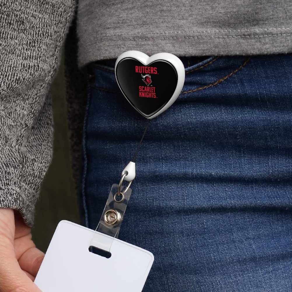 Rutgers University Scarlet Knights Heart Lanyard with Retractable Reel - Badge ID Card Holder for School, Work & Events - Perfect for Students, Faculty & Fans