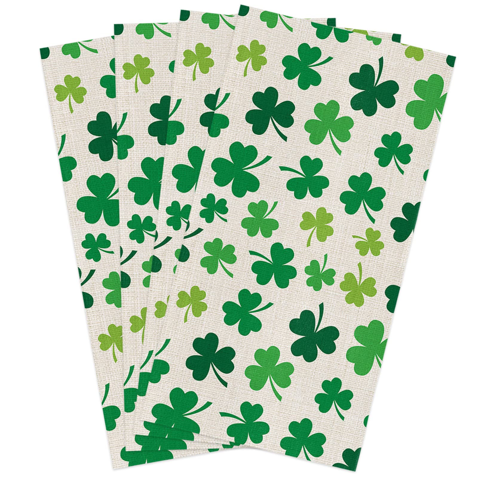 Premium Microfiber Kitchen Towels - Pack of 4 Super Absorbent Reusable Dish Towels (18x28 Inch) - St. Patrick's Day Green Clover Leaf Design for Lucky Shamrock Decor - Ideal for Kitchen Cleaning, Dish Drying, Bar Service & Tea Time
