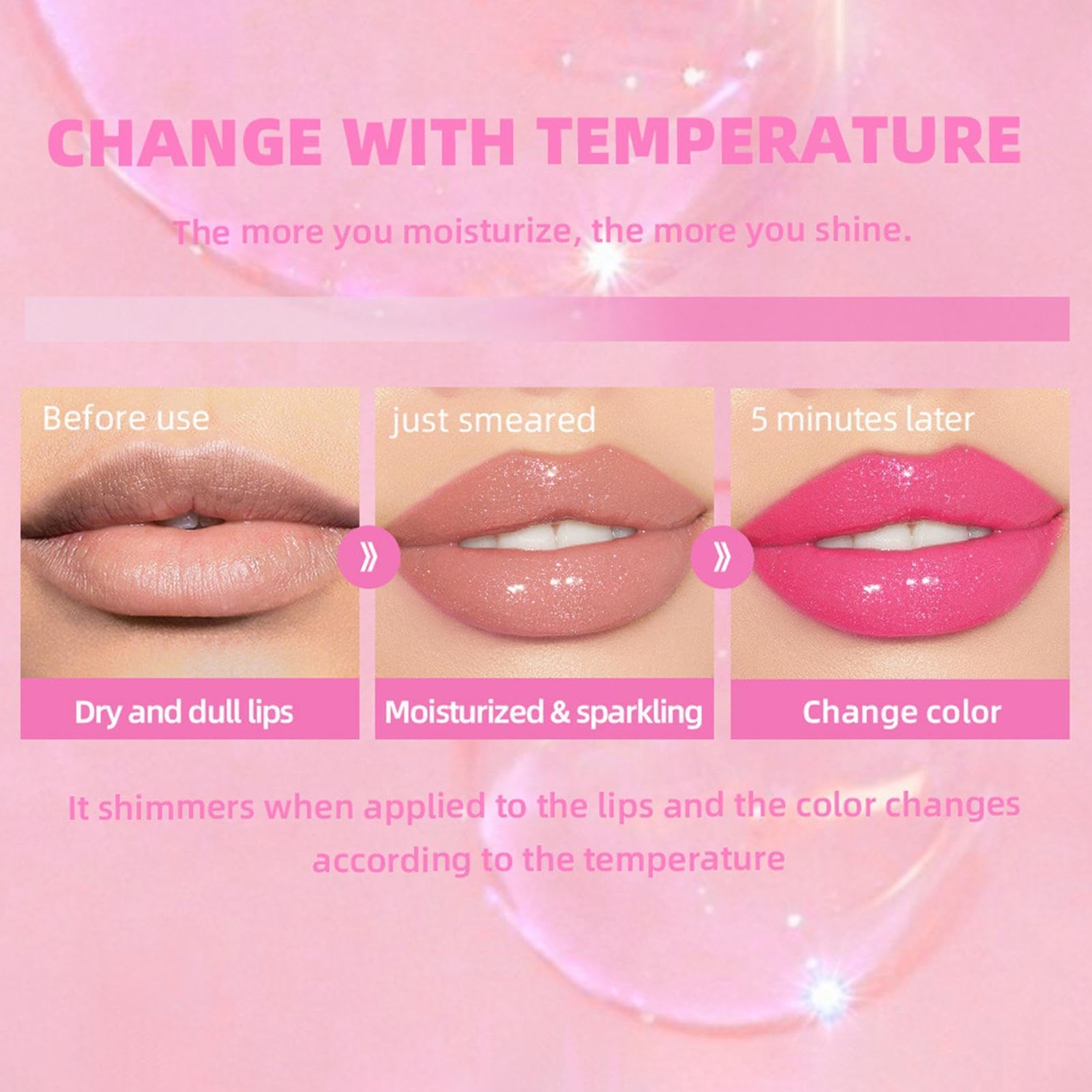 Color Changing Lip Oil with Shimmer & Glitter - Hydrating Transparent Lip Gloss for Women, Lightens Lip Lines & Enhances Pout (6.5ml) - Perfect for Daily Wear, Parties & Special Occasions