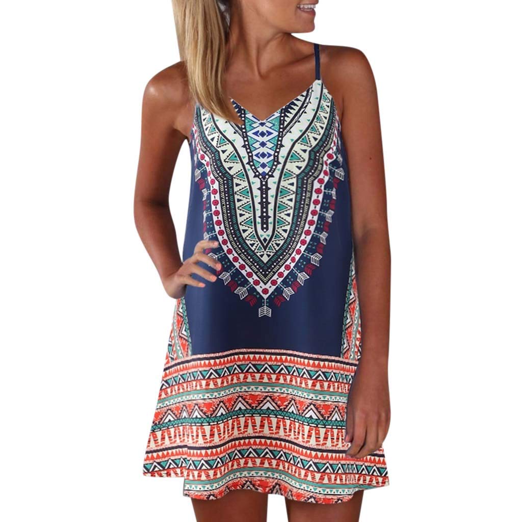 Plus Size Boho Summer Dresses for Women - Vintage Floral Print Sleeveless Mini Sundress for Beach, Cocktail Party & Casual Wear