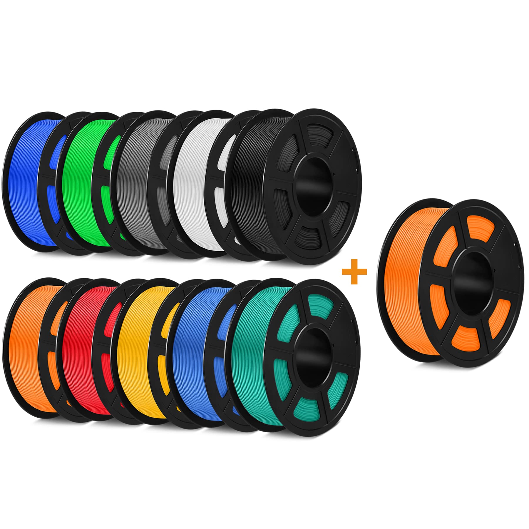 SUNLU PLA+ 3D Printer Filament 1.75mm 10KG Spool (11x1KG) - High Precision +/-0.02mm for 3D Printing, 3D Pens - 10 Vibrant Colors - Perfect for DIY Projects, Home Decor & Educational Models