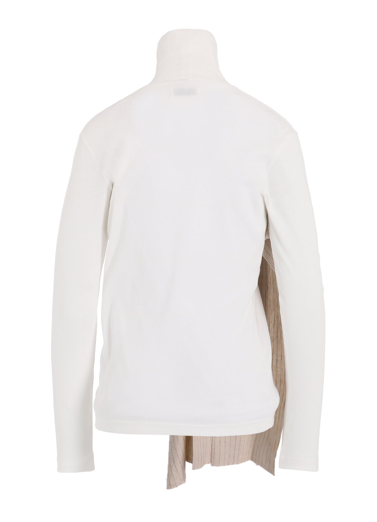 Premium Cotton Rib Jersey Long Sleeve High Neck T-Shirt with Pleated Stripes - Women's Fashion Basic Top for Casual Wear & Layering