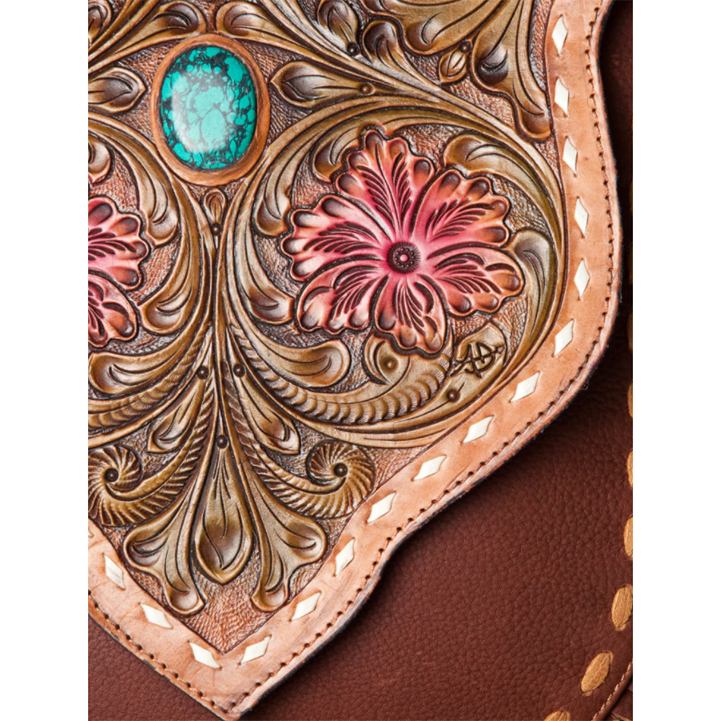American Darling Rosa Floral Embossed Leather Messenger Bag for Women - Stylish Crossbody Purse for Work, Travel & Daily Use