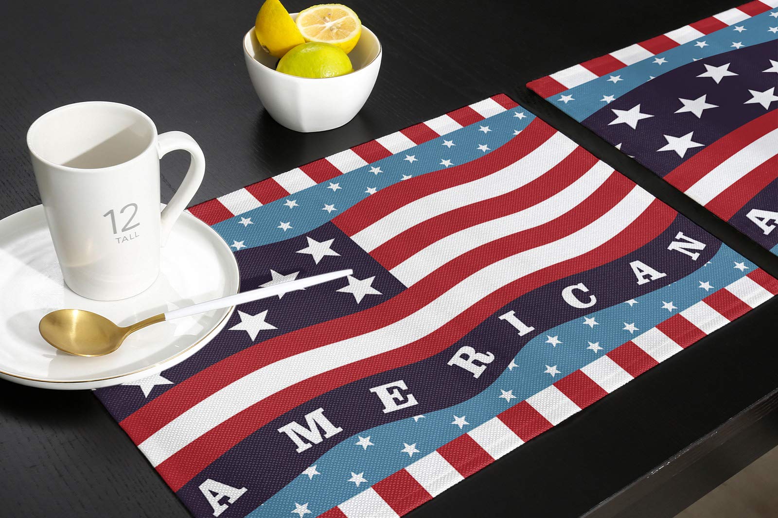 6-Pack American Flag Placemats - Heat-Resistant, Non-Slip & Washable Table Mats for Kitchen, Dining & Outdoor Use - Perfect for 4th of July, Patriotic Decor & Weddings