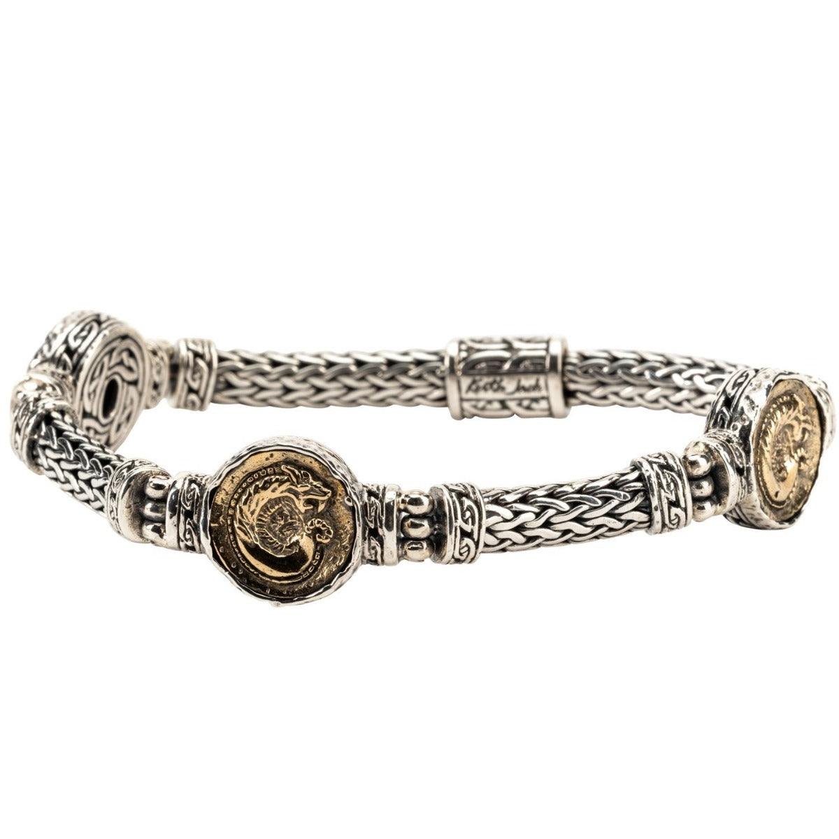 Silver & Bronze Dragon Coin Woven Bracelet for Men Women - Chinese Zodiac Jewelry Gift for Birthday, Anniversary & Festival Celebrations