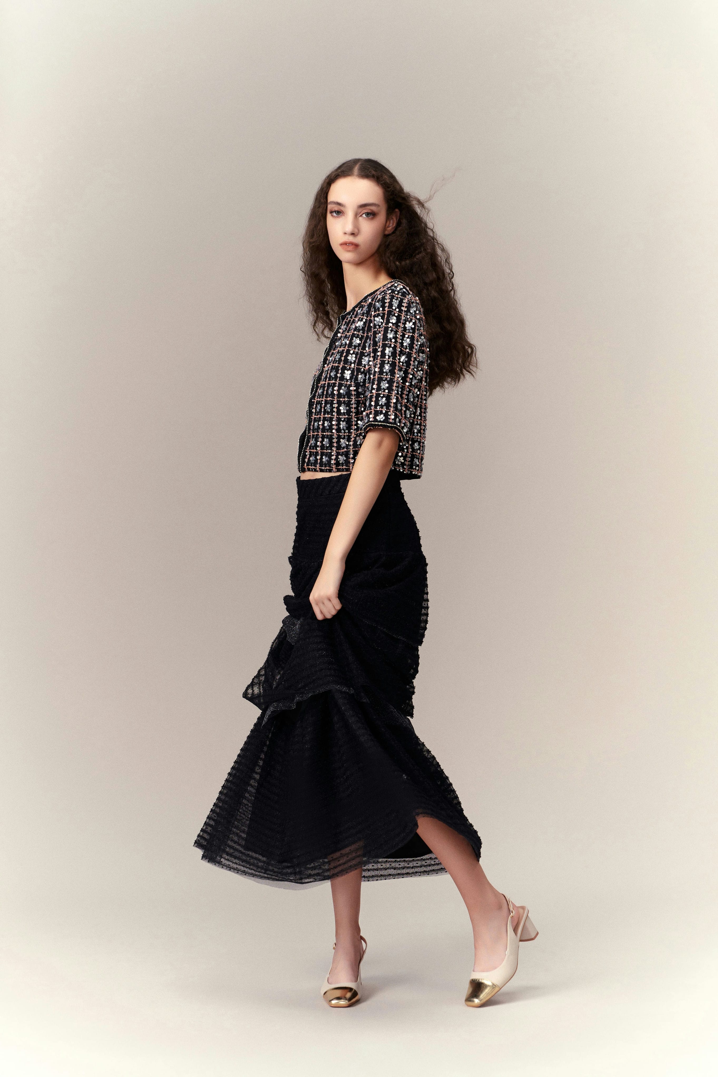 Stardust Layered Skirt for Women - Flowy A-Line Midi Skirt with Sequins | Perfect for Parties, Date Nights & Special Occasions