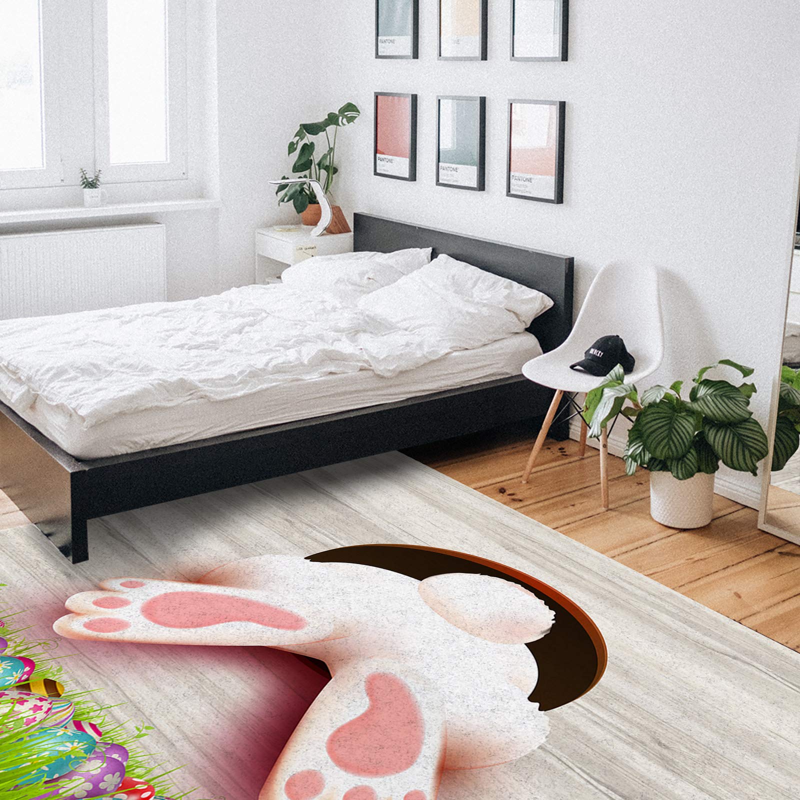 5'x8' Large Non-Slip Area Rug - Happy Easter Bunny Butt with Grass Eggs Design - Soft Floor Mat for Bedroom, Living Room, Kitchen - Perfect for Easter Decor & Home Comfort