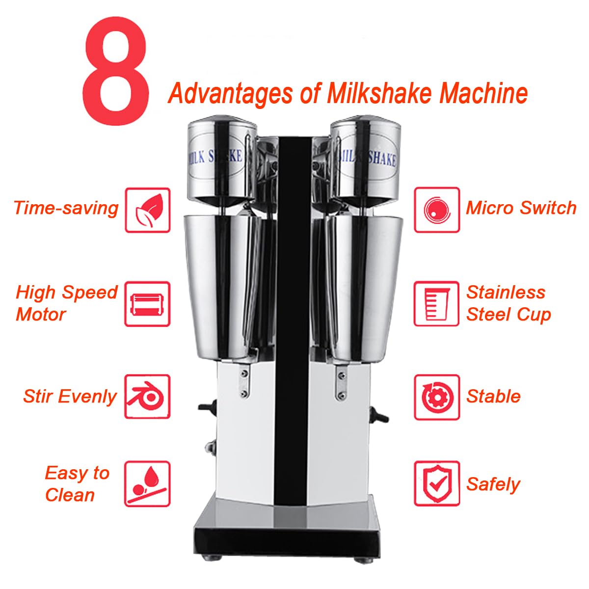 **Commercial Dual Head Milkshake Machine - Stainless Steel 2-Speed Smoothie Blender with Mixing Cup for Cocktails, Shakes & Smoothies - Perfect for Restaurants, Cafes & Bars**