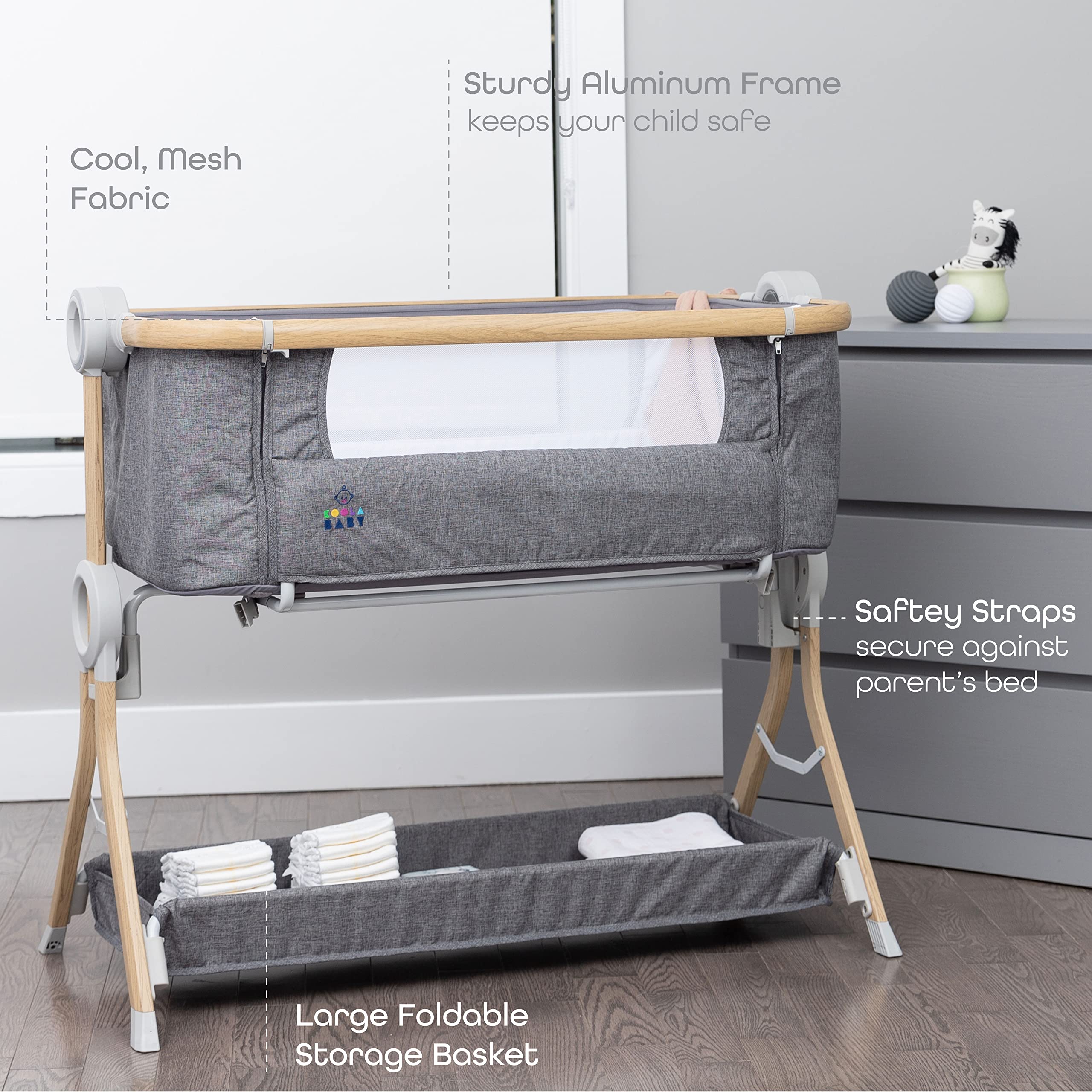 KoolerThings Portable Baby Bassinet & Bedside Sleeper - Foldable Crib with Storage Basket, Comfortable Mattress & Travel Bag - Perfect for Newborns, Nursery, Bedroom & Travel Use