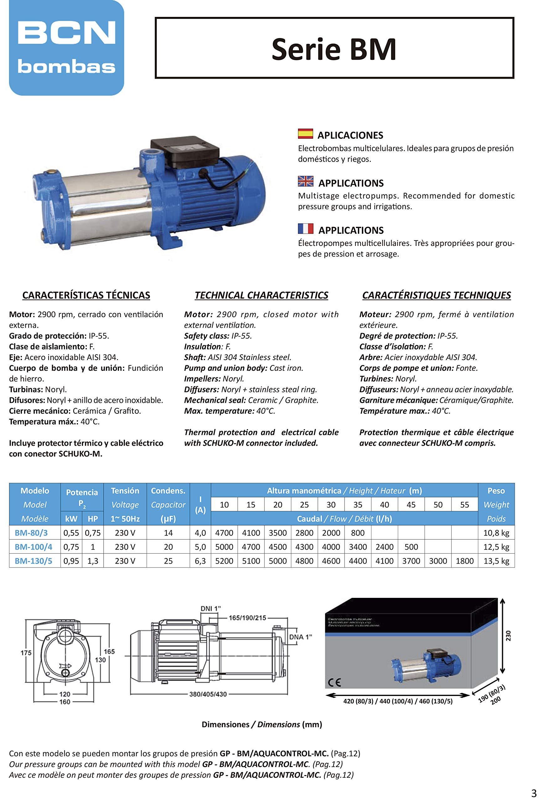 BCN Pumps - BM-80/3 Horizontal Water Pump (Single Phase) for Home Irrigation, Garden Watering & Agricultural Use