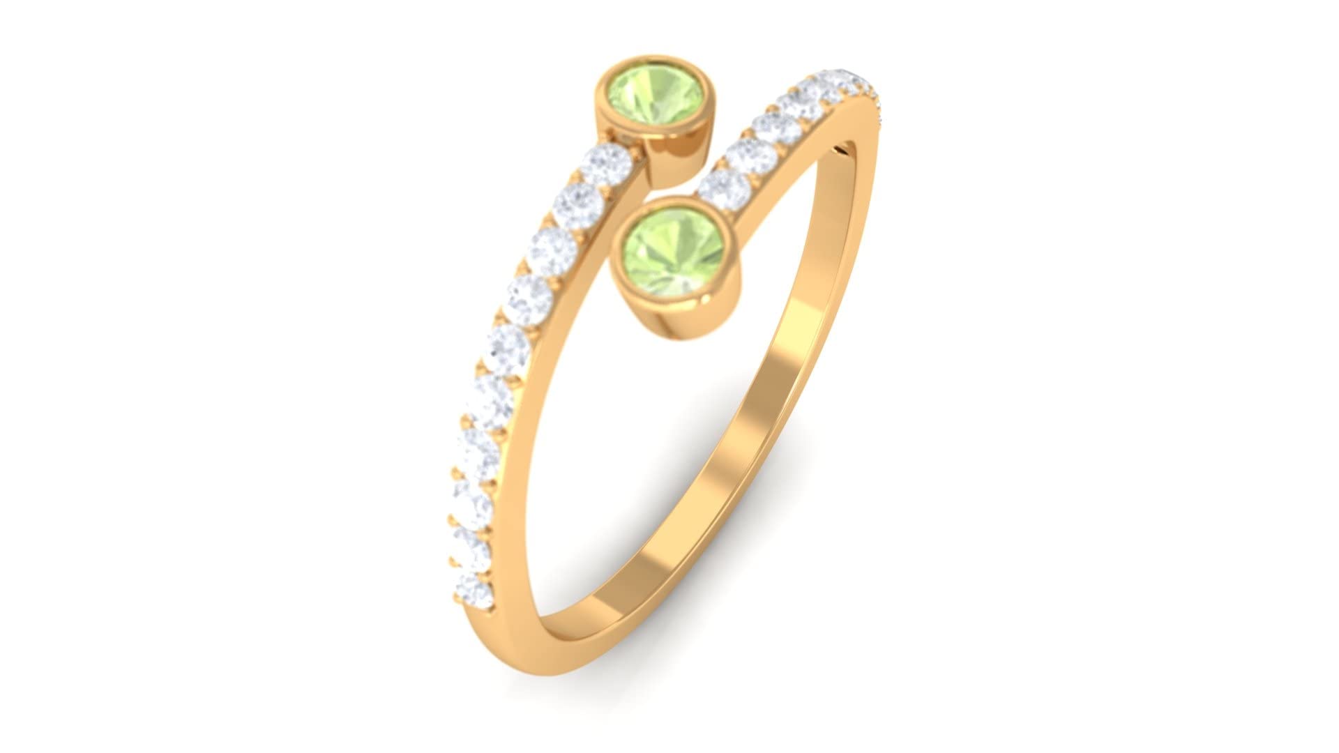 14K Solid Gold Peridot Wrap Ring with Diamond Accents - Dainty Bezel Set Green Peridot Jewelry for Women - Perfect for Everyday Wear, Gift Giving & Special Occasions