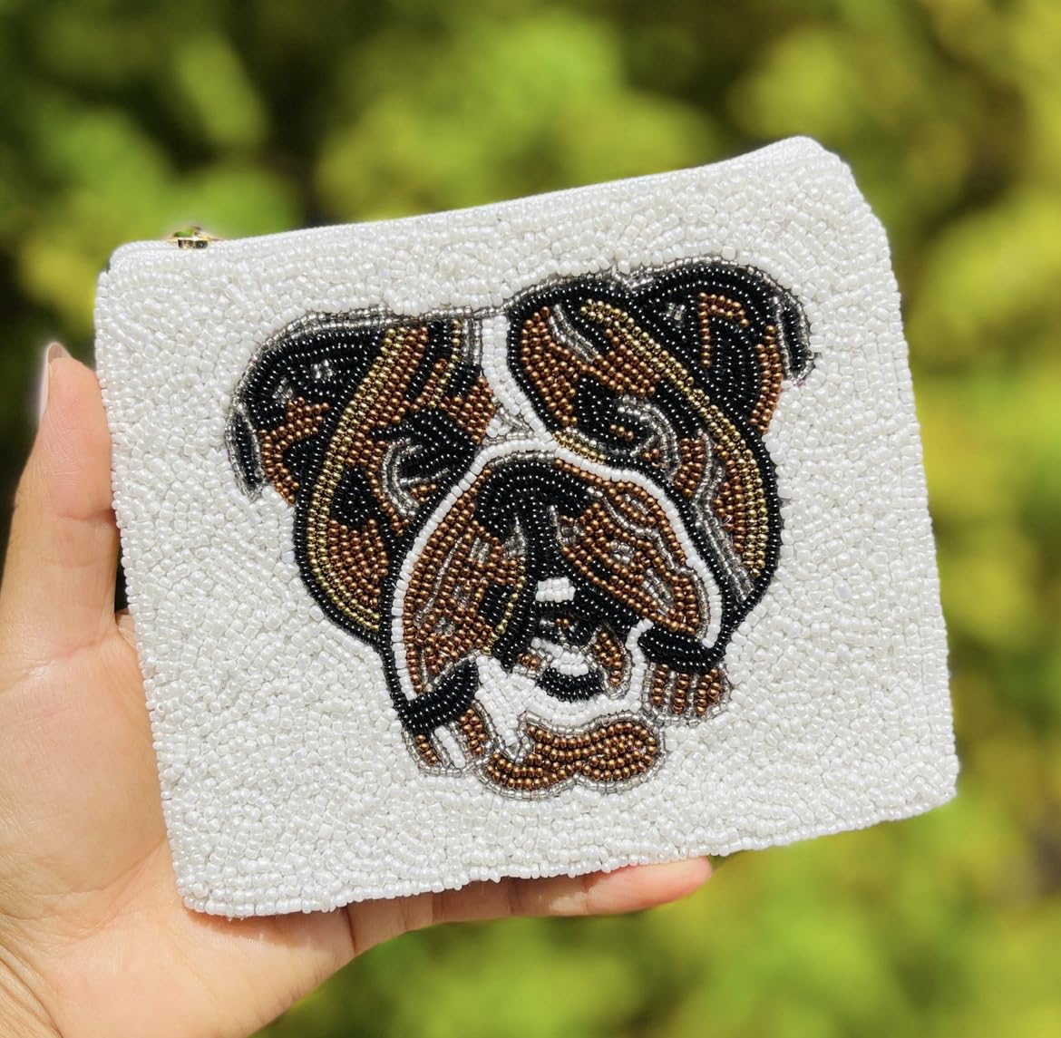 Bulldog Beaded Coin Purse - Small Beaded Wallet for Women - Cute Animal Design Zipper Pouch - Perfect Birthday Gift & Everyday Use for Cash, Cards, and Coins