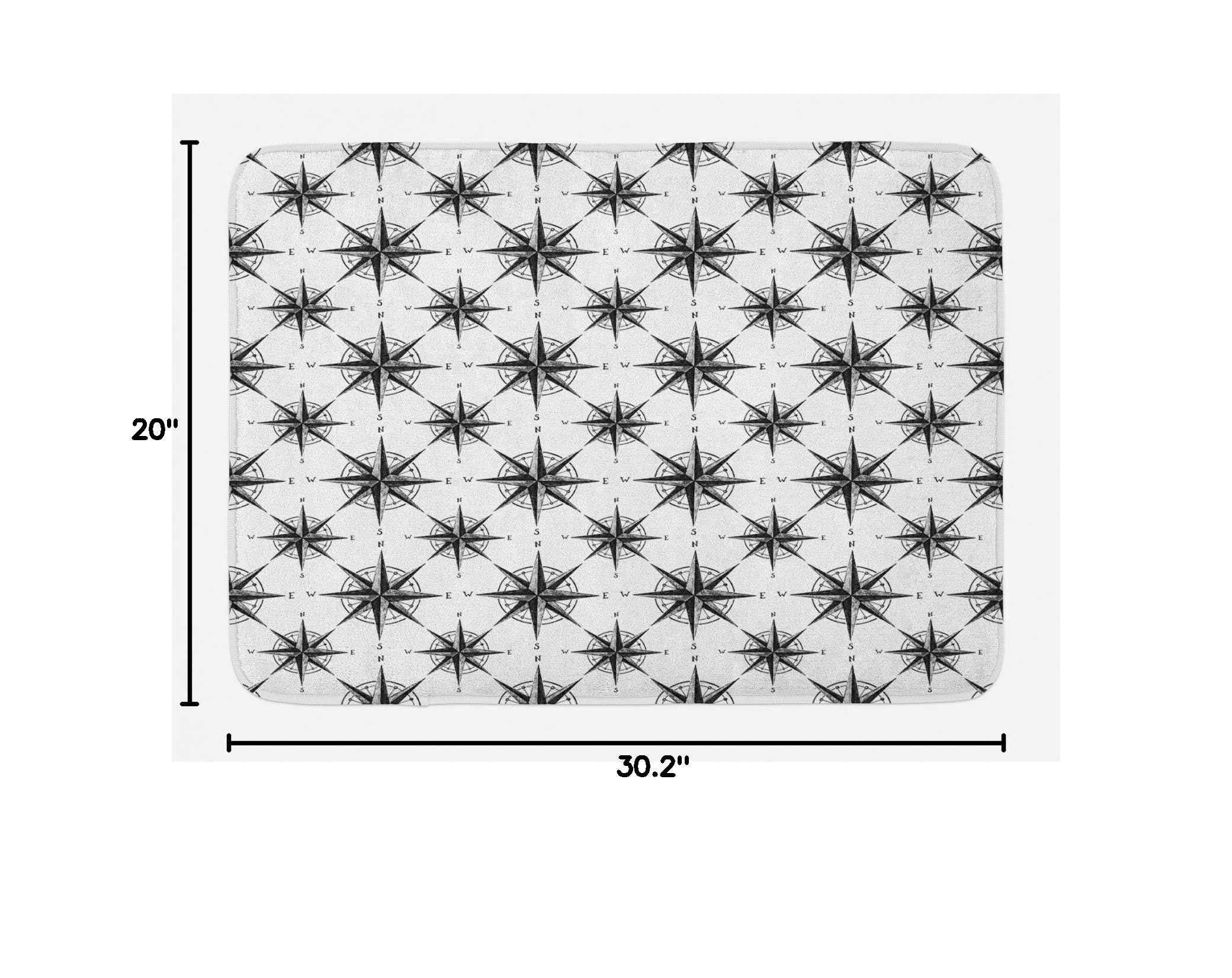 Ambesonne Compass Bath Mat - Non-Slip Plush Bathroom Rug with Black & White Sketch Windrose Design, 30.2 x 20 Inches | Perfect for Nautical Themed Bathrooms, Coastal Home Decor & Adventure-Loving Travelers