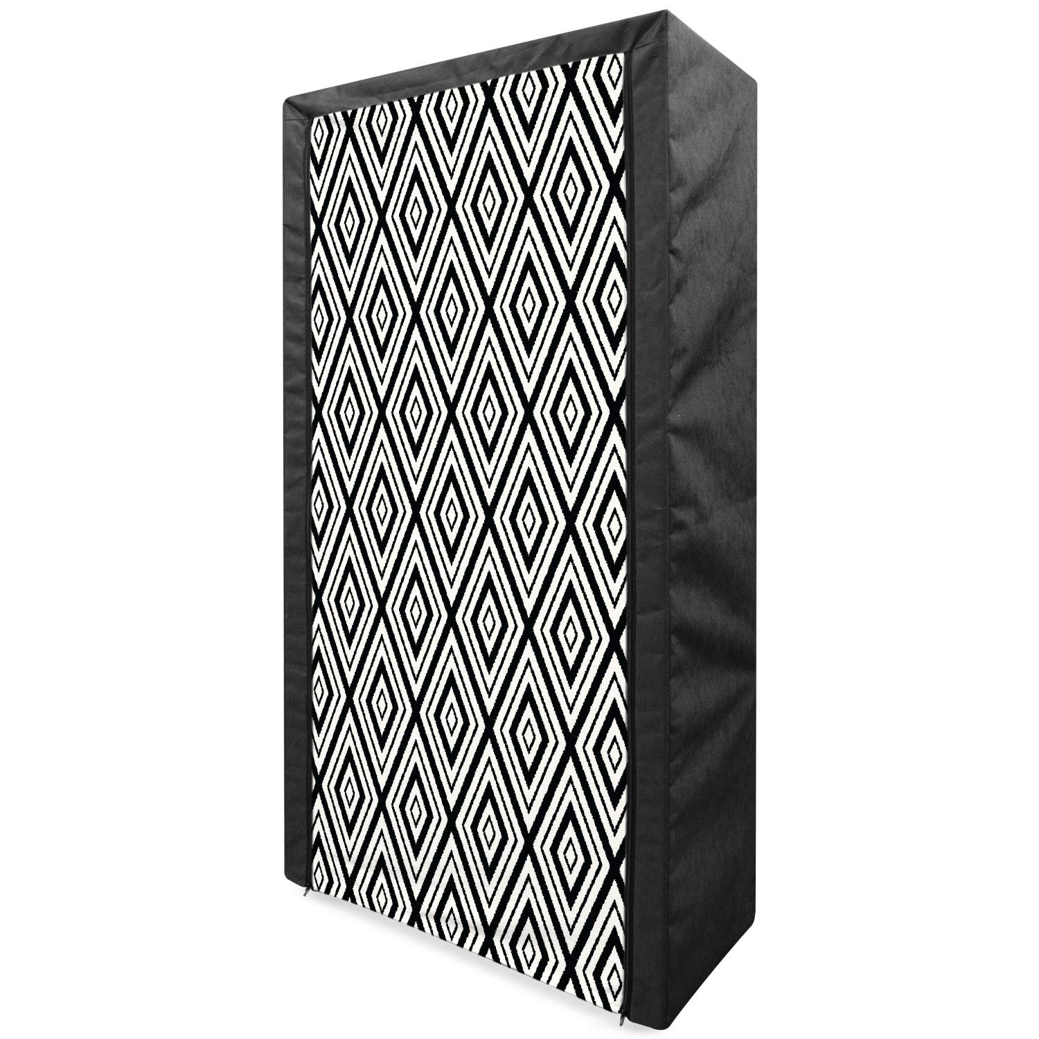Ambesonne Black and White Portable Fabric Wardrobe with Shelves - Abstract Diamond Pattern Clothing Organizer & Storage Closet (33.5 Inch) - Perfect for Bedroom, Closet, Dorm Room, or Apartment Organization