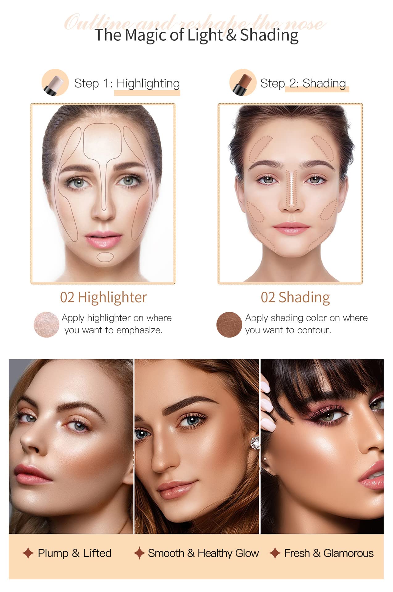 OCHILIMA 2 in 1 Contour Stick Foundation & Concealer - Creamy Highlighter, Bronzer & Shimmer Makeup Pen for Face Brightening & Contouring - Ideal for Everyday Makeup & Professional Beauty Looks - Shade 01