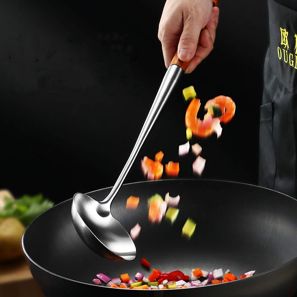 FJNATINH 17-Inch Wok Spatula and Soup Ladle Set - 304 Stainless Steel Cooking Utensils for Stir-Frying, Flipping & Serving - Perfect for Asian Cuisine, Home Kitchen & Restaurant Use