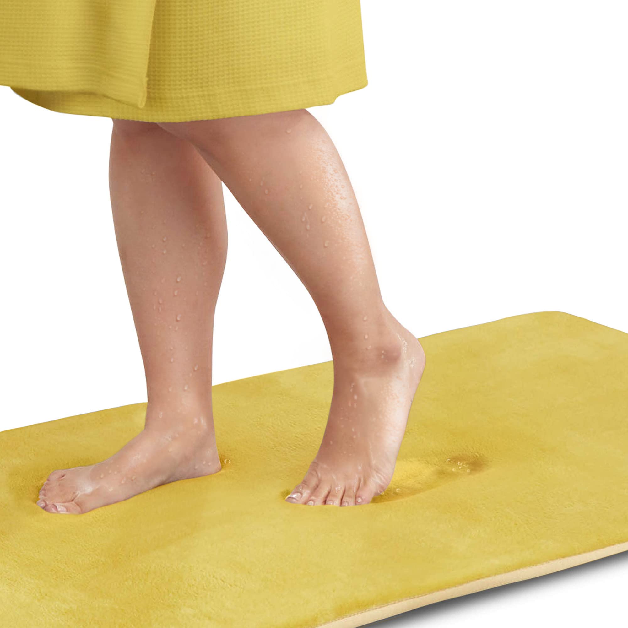 Genteele Memory Foam Bath Mat - Non-Slip Absorbent Super Soft Velvet Bathroom Rug - 22x36 Inches - Mustard Yellow - Perfect for Bathroom, Shower & Spa Relaxation