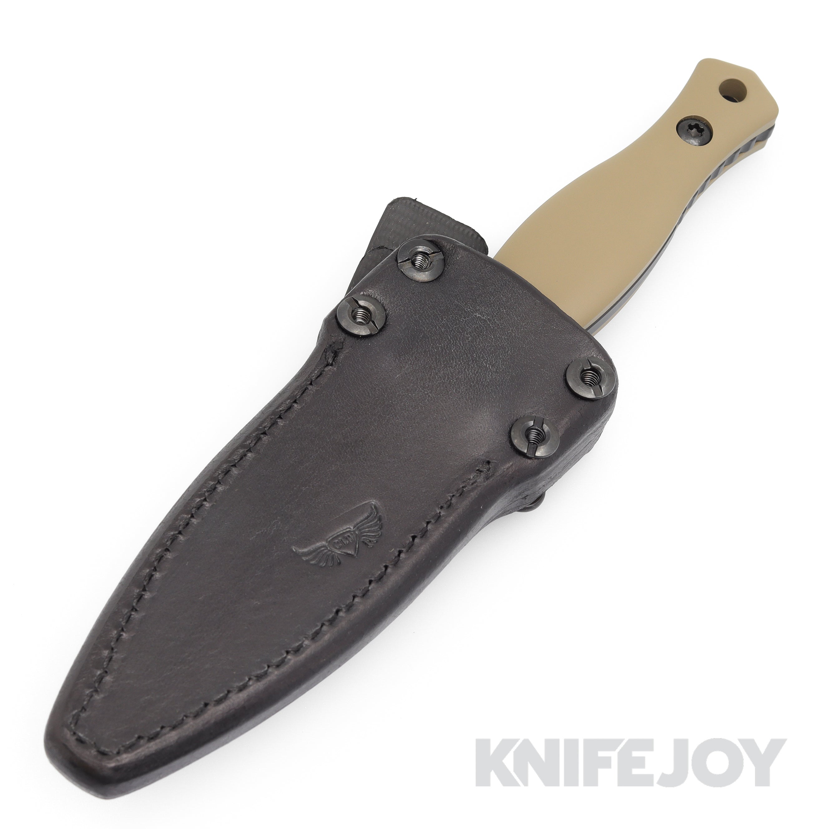 Les George Knives Galvo Dagger - 3V Black Cerakote Blade, FDE Cerakote Smooth Aluminum Handles with Leather Sheath | Tactical EDC, Outdoor Survival, Hunting & Collection Knife