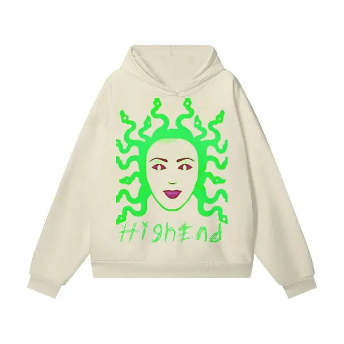 Premium Medusa Print Oversized Fleece Hoodie with Hidden Pockets - Heavyweight 460 GSM Sweatshirt for Women & Men | Streetwear, Winter Fashion, Casual Comfort