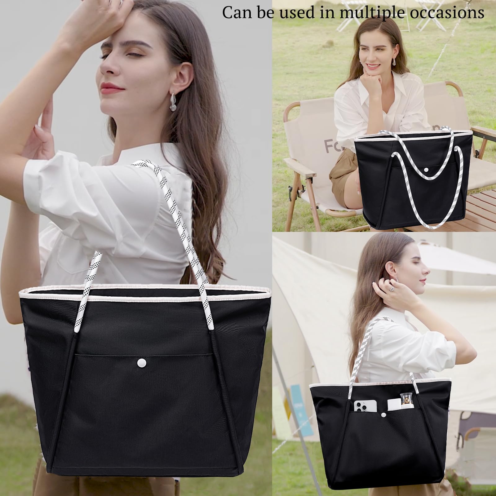 BTOOP Waterproof Sandproof Beach Tote Bag for Women - Large Zippered Pool Bag for Vacation, Travel & Holiday - Perfect for Beach Trips, Swimming & Outdoor Activities