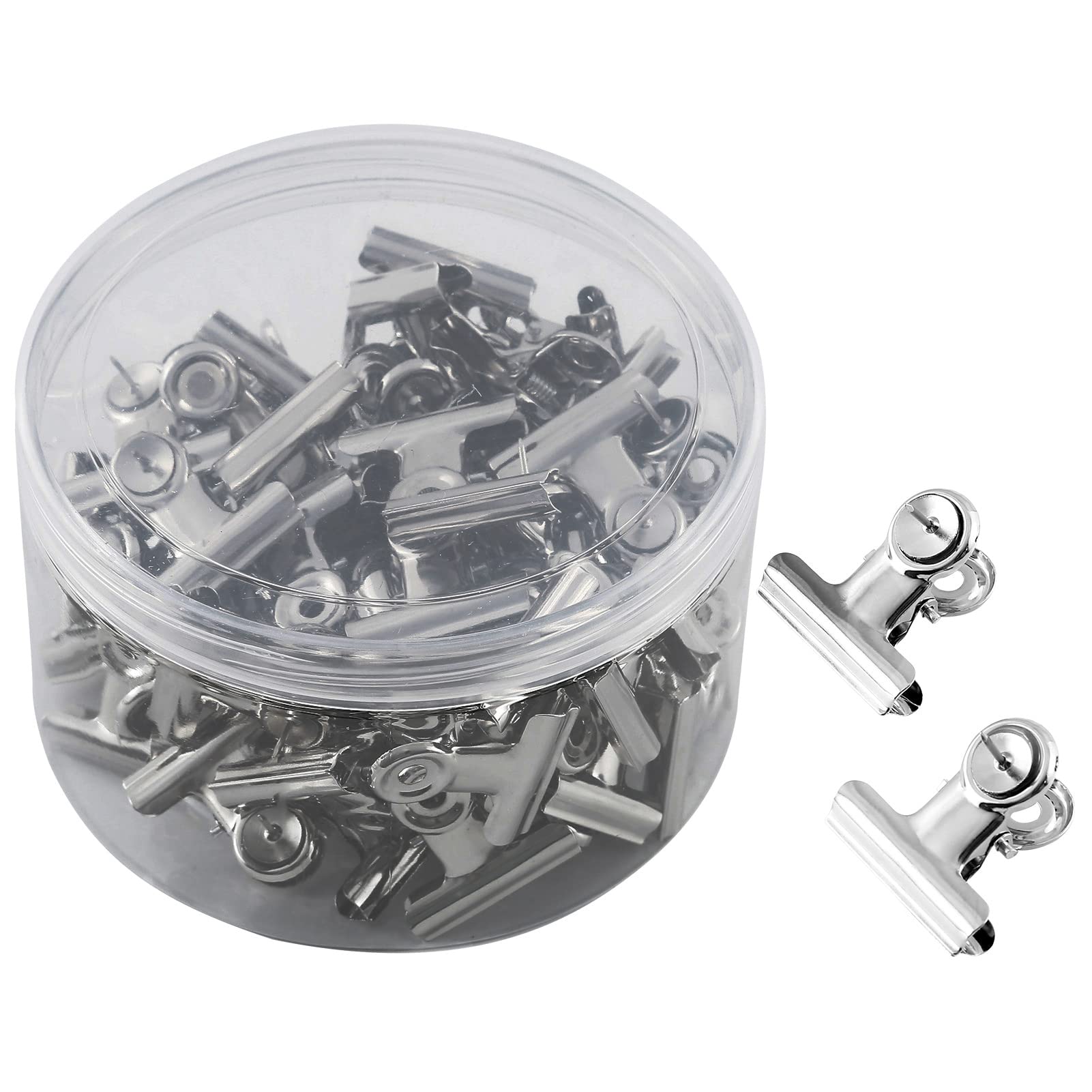 60 Pack Heavy Duty Push Pins & Bulldog Clips - No-Hole Paper Clips for Cork Boards, Bulletin Boards & Office Walls (Silver) | Perfect for School, Office & Home Organization