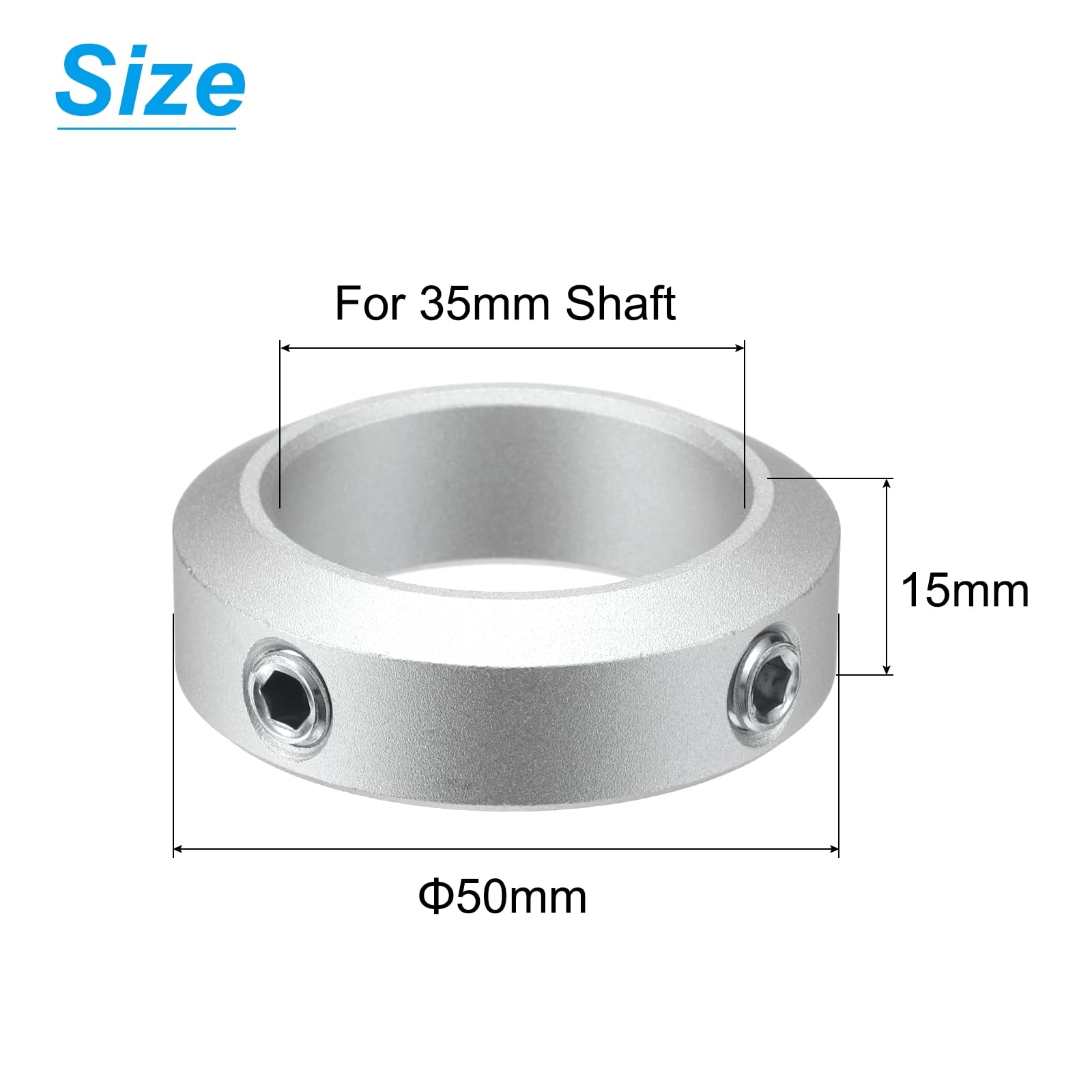 uxcell 35mm Shaft Collar Set - 4pcs Aluminum Alloy Clamping Collars (50mm OD, 15mm Thickness) with M8 Set Screws & Wrench - Perfect for Industrial Machinery, Robotics, and DIY Projects