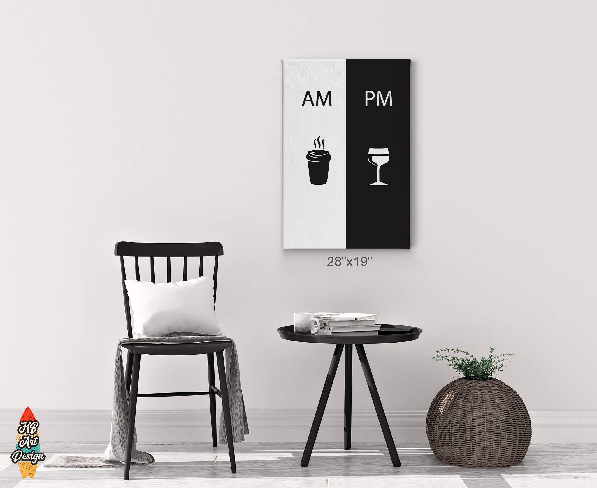 Modern Black and White Coffee & Wine Canvas Print Wall Art - 12x8 Inches - Coffee Bar, Kitchen, Dining Room & Restaurant Decor - Perfect Gift for Coffee Lovers & Home Decor Enthusiasts | Ideal for Cafes, Offices & Living Spaces