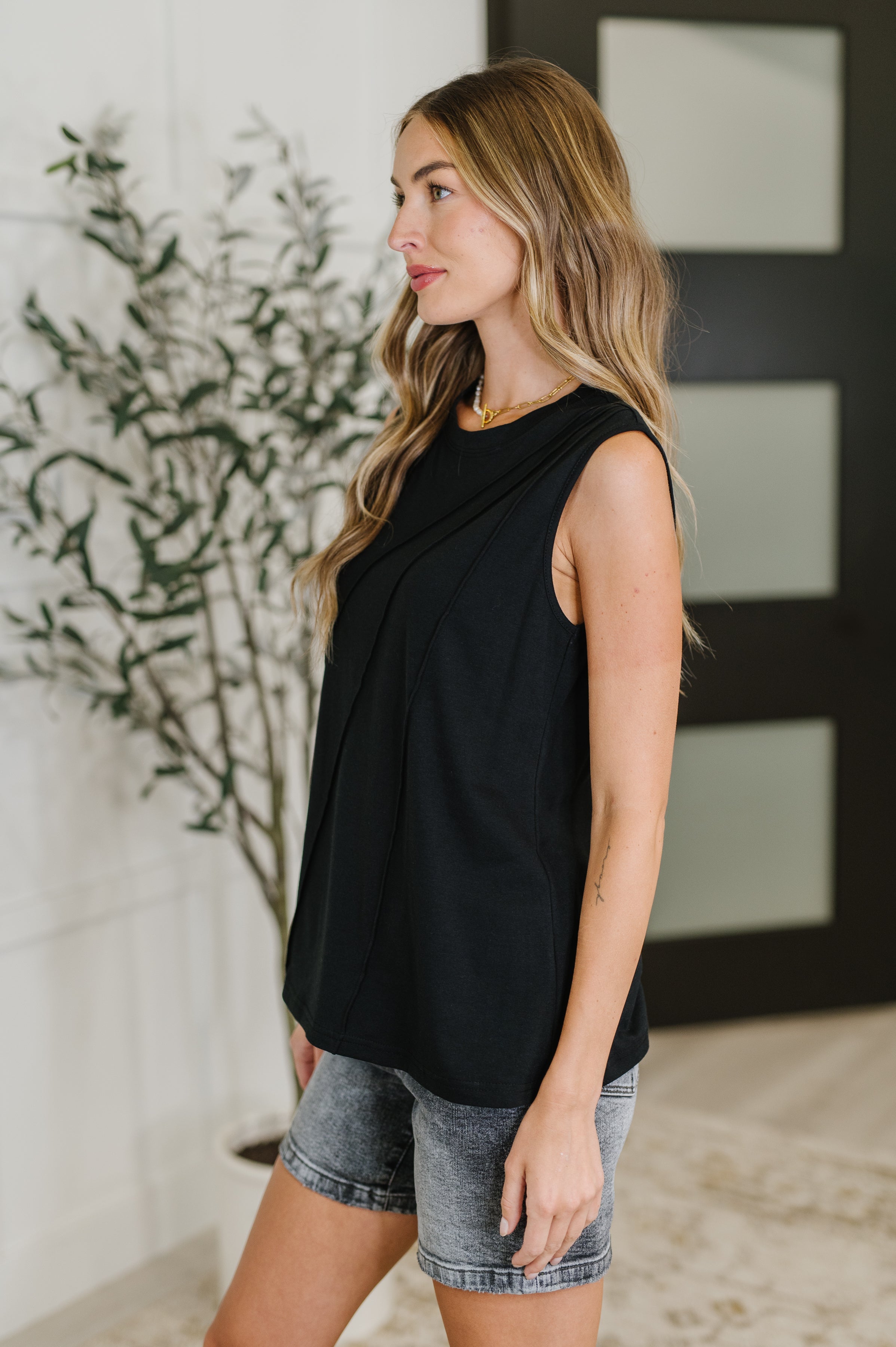 Stylish Black Pleat Detail Sleeveless Top for Women | Trendy Summer Blouse | Perfect for Office Wear, Casual Outings & Date Nights