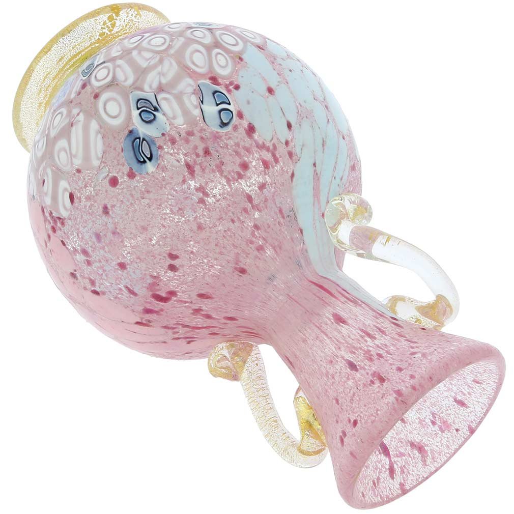 Venetian Murano Glass Millefiori Vase with 24K Gold Handles - Handcrafted Rose Design Italian Art Glass Vase for Home Decor, Wedding Centerpiece & Luxury Gift