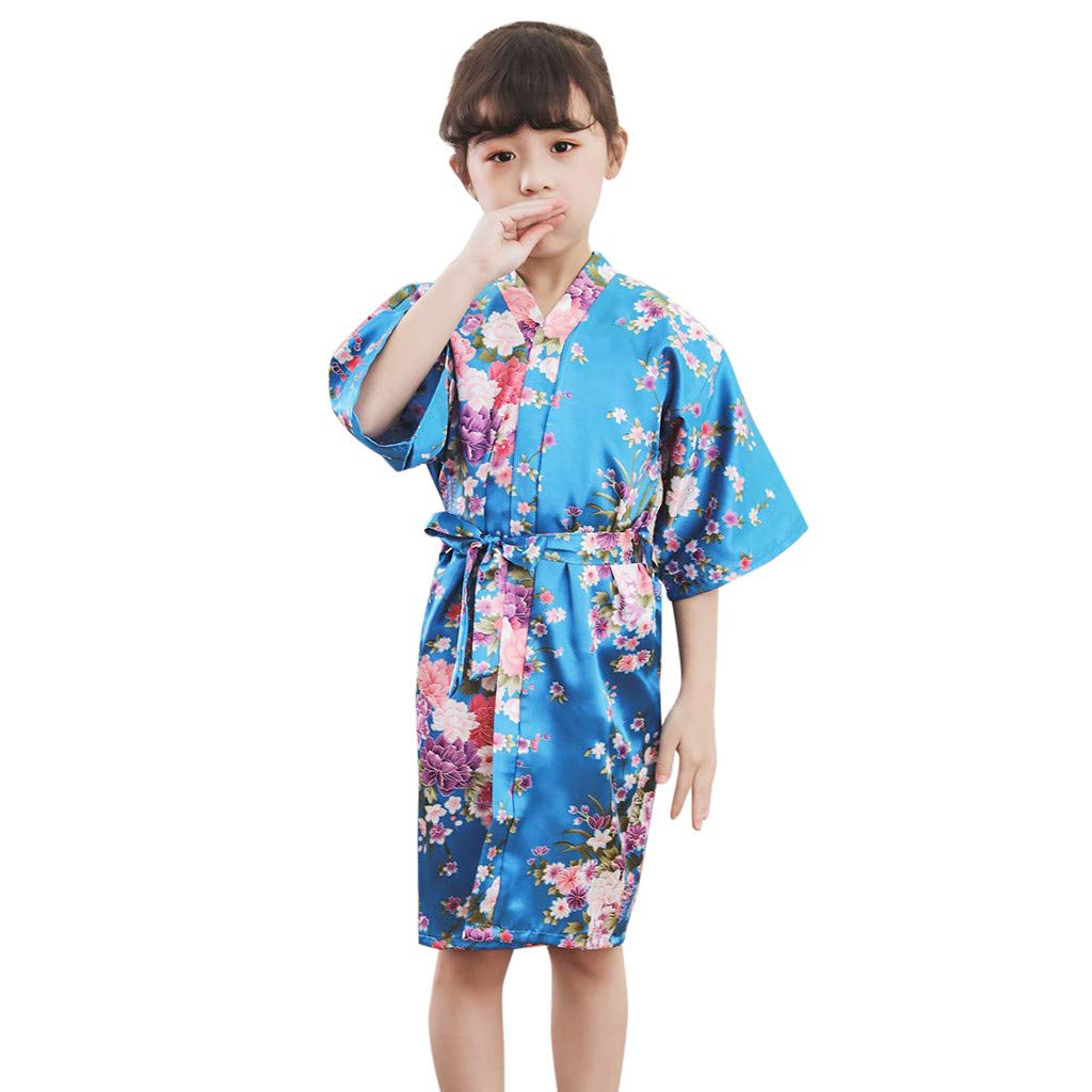 Floral Silk Satin Kimono Robe for Toddler Girls - Soft Baby Bathrobe & Sleepwear Outfit for Kids - Perfect for Bath Time, Bedtime & Dress-Up Play