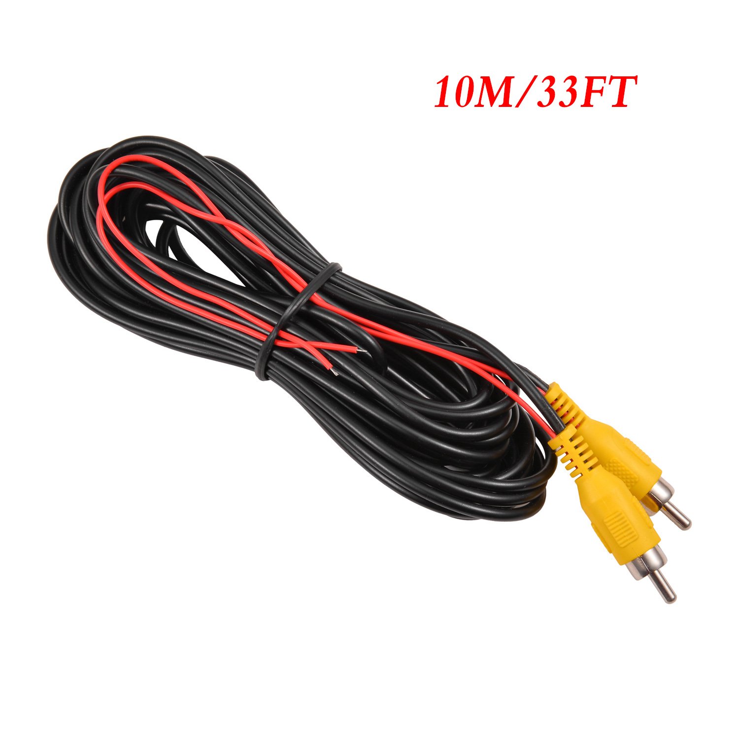 DALLUX Backup Camera RCA Video Cable - 33FT/10M Car Reverse Rear View Parking Camera Cable with DC Power Adapter & RCA Connector - Perfect for Truck, SUV, RV Parking Assistance & Safety Monitoring