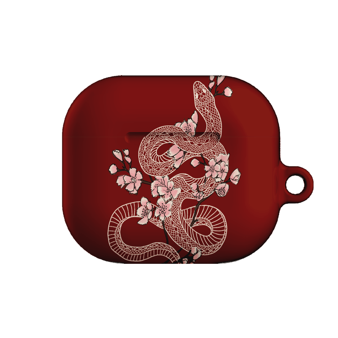 Red Blossom Snake AirPods Case - Stylish & Protective Cover for AirPods 1/2/3 & Pro - Perfect for Travel, Work & Daily Use