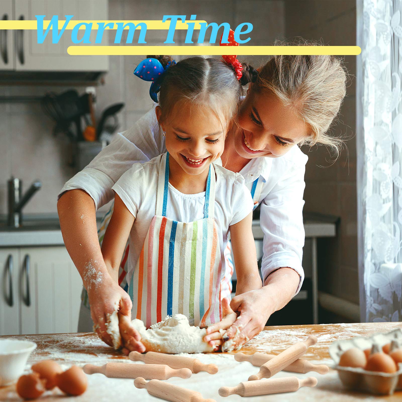 Suclain 7-Inch Wooden Mini Rolling Pin Set - 30-Piece Kids Baking Kit for Dough, Fondant, Pastry & Pizza Making - Perfect for Halloween & Christmas Crafts, Imaginative Play & DIY Gifts