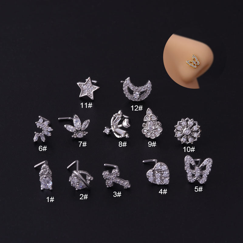 20G Surgical Steel L-Shaped Moon & Star Nose Rings - Hypoallergenic Nose Studs for Women | Perfect for Everyday Wear, Parties & Body Piercing Jewelry