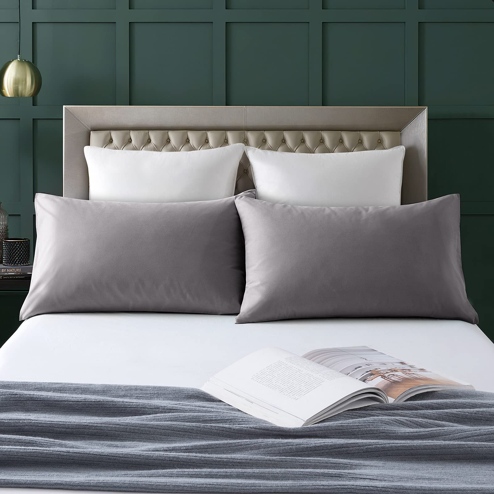 KKJIAF 2 Pack King Size Pillowcases - 1800 Thread Count Microfiber Pillow Covers with Envelope Closure, 20x36 Inches, Ultra Soft & Wrinkle Resistant (Dark Grey) - Perfect for Bedroom, Hotel, Travel & Home Decor