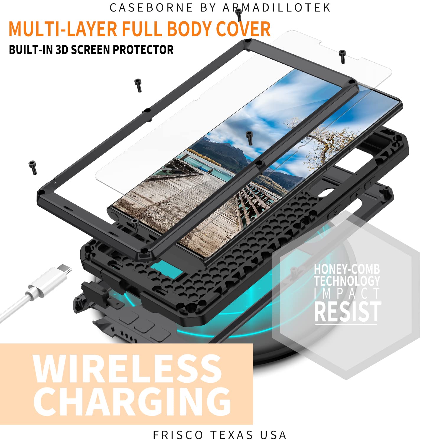 Samsung Galaxy S22 Ultra Case with Screen & Camera Protector - Rugged Military-Grade Heavy Duty Phone Cover with Kickstand, Slide Camera Cover for Outdoor & Adventure Use (Black)