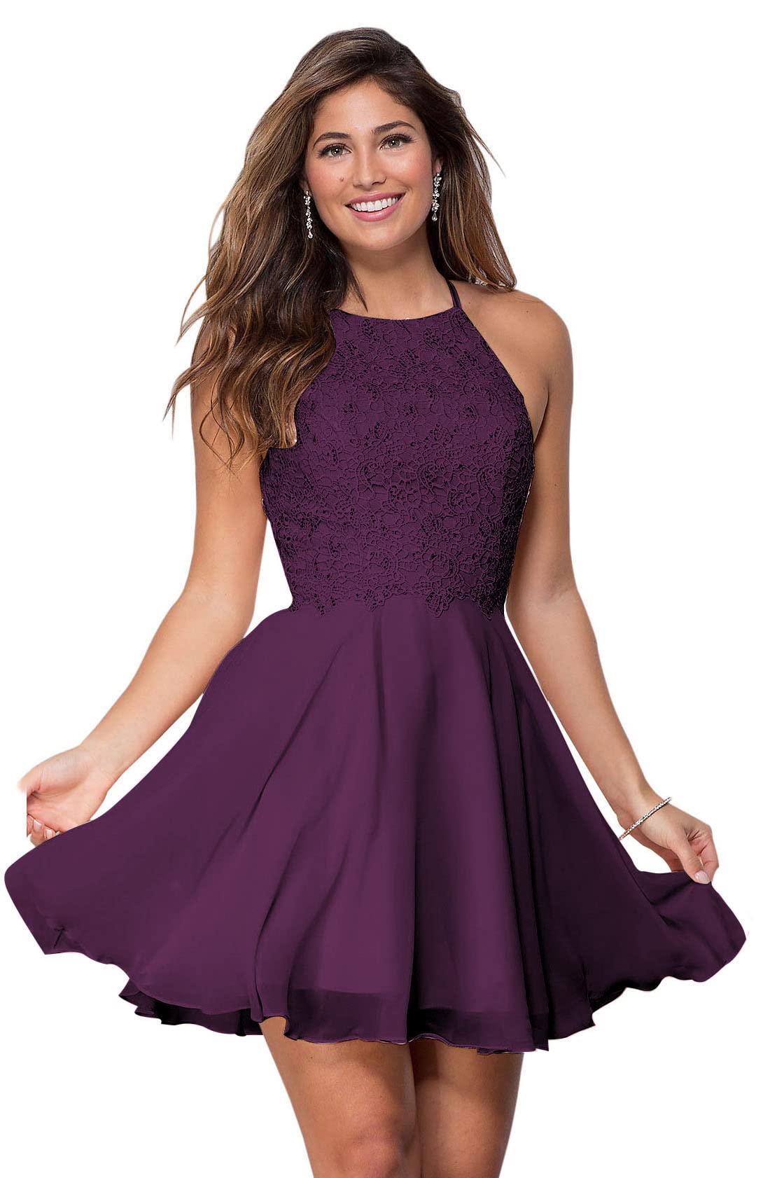 Elegant Women's Short Halter Homecoming Dress - Knee Length Lace Prom Gown for Graduation Party & Special Occasions | Perfect for Dances, Weddings & Formal Events